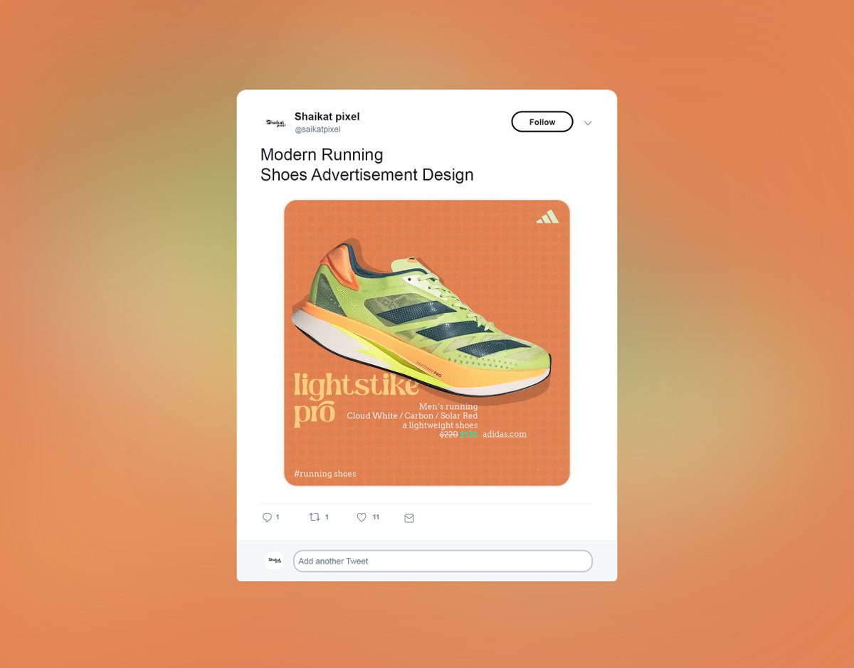 MahmudulK2006's tweet image. Modern Running Shoes Advertisement Design
This project is a product advertisement design created as a concept project for Adidas. The goal was to highlight the lightweight performance and stylish appeal of the running shoes.
#posterdesign #shoes #banners