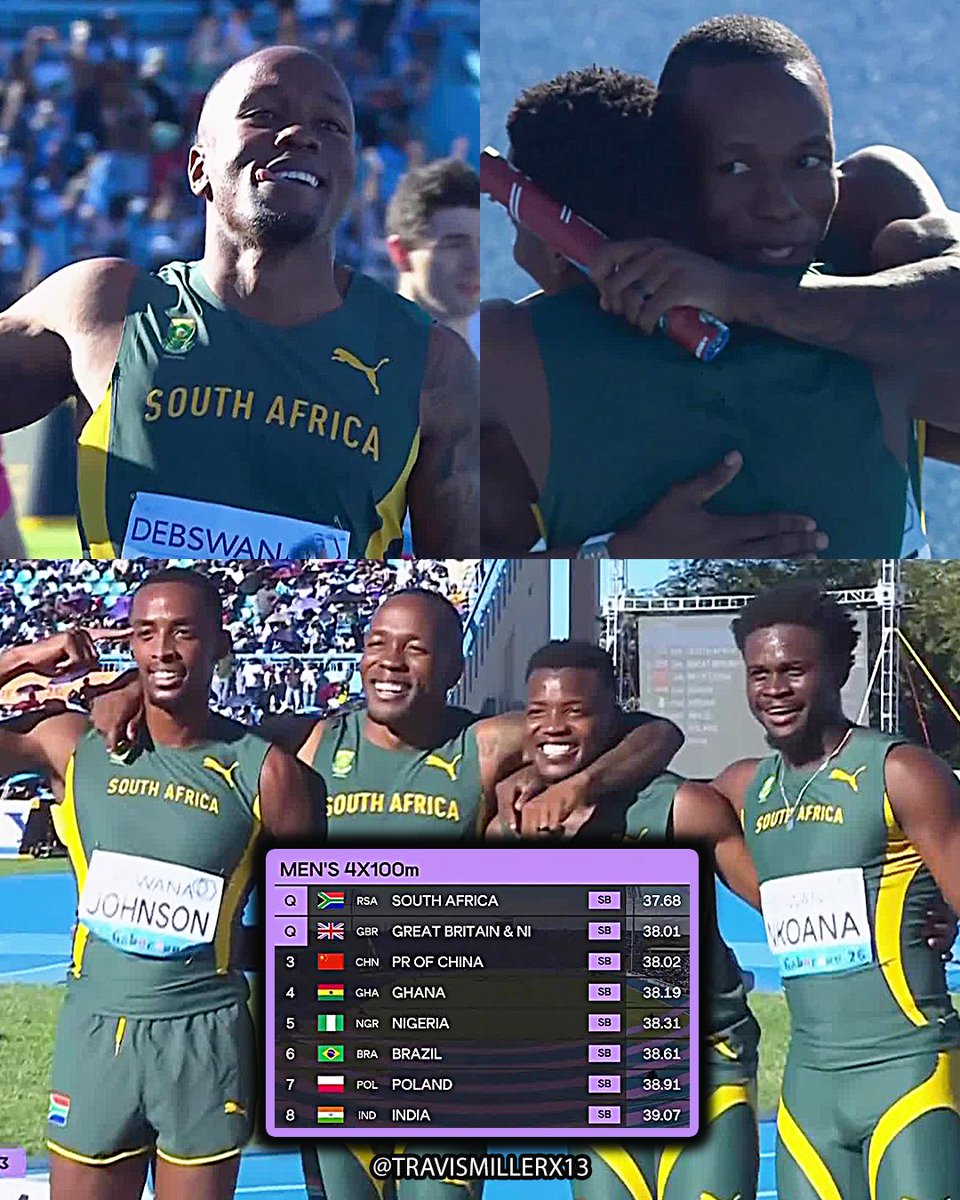 Akani Simbine anchors 🇿🇦South Africa to victory in the final men's 4x100m qualifying heat! #WorldRelays