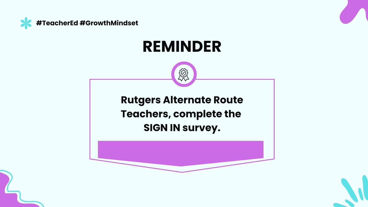 RutgersAltRoute's tweet image. Welcome to the #TeacherEd #GrowthMindset chat! Let us know you're here by replying with your name &amp;amp; what you teach.  

REMINDER for Rutgers Alternate Route teachers, please complete the SIGN IN form to have your participation documented - go.rutgers.edu/Chat_In