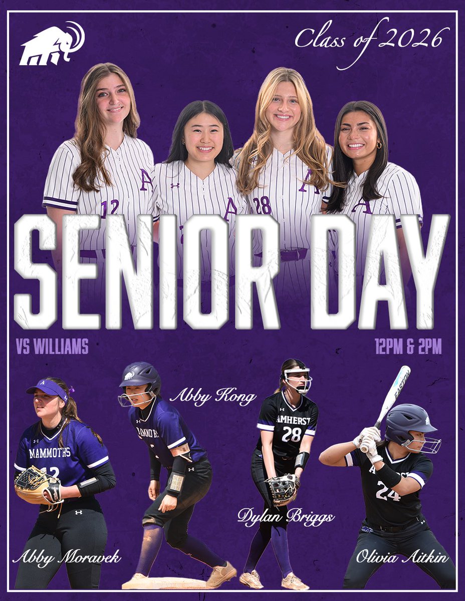 Amherst_SBall's tweet photo. GAMEDAY 🦣🥎💜
Senior Day 🎓

📍Amherst, MA
⏰ 12pm &amp; 2pm

Join us today as we celebrate these four seniors! 💜 https://t.co/Z4iH9TbwLq