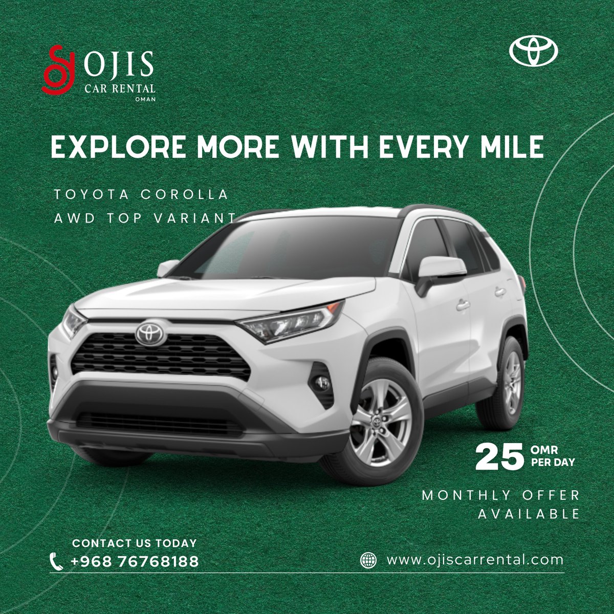 ojis_car_rental's tweet image. 🚗 TOYOTA COROLLA AWD – Drive More, Explore More 
💰 25 OMR Per Day
📞 Contact Us: +968 76768188
🌐 ojiscarrental.com
#ToyotaCorolla #CarRentalOman #OJISCarRental #DriveOman #CarForRent #OmanTravel #RentalCars #ExploreOman #DailyRental #AffordableCars