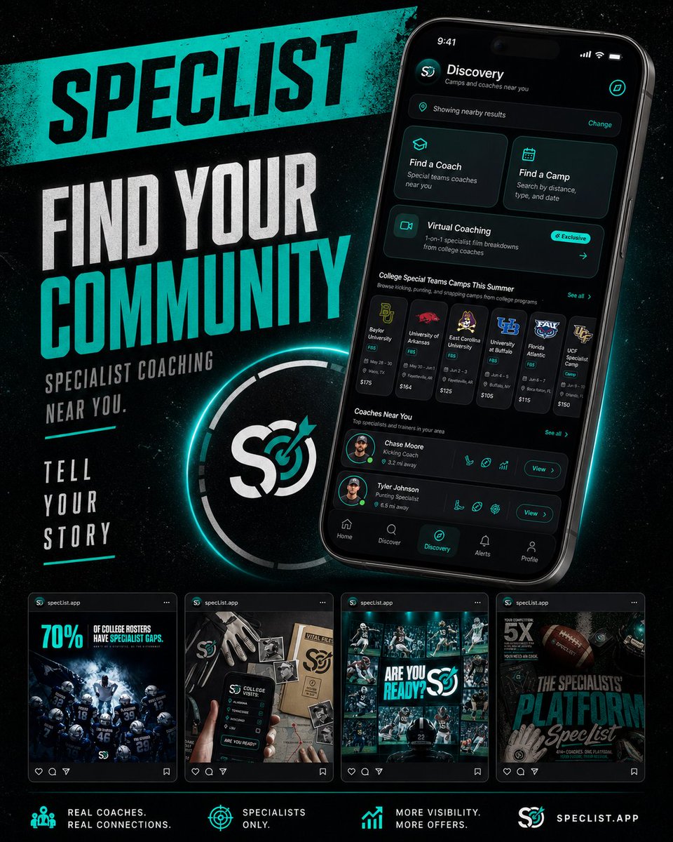 SpecListTracker's tweet photo. 🚨 BIG UPDATE 🚨

Just dropped in SpecList:

✅ Every college K/P/LS camp this summer
✅ Specialist coaches near YOU
✅ Every kicking event in your area

One app. One tap.

Book the right camps in May. Sign D1 offers in December. https://t.co/y2TQjIZaqs