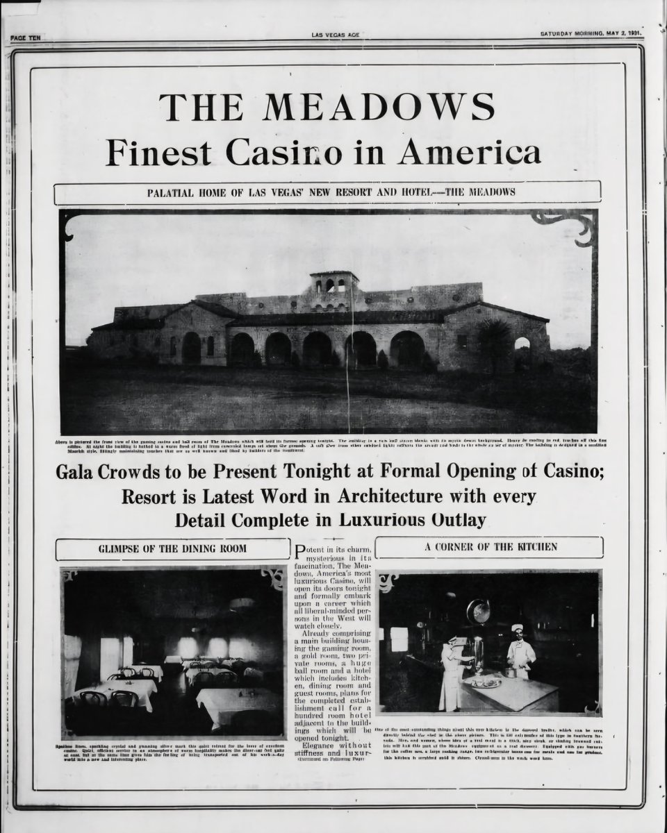 _GrandPaD's tweet image. OTD 1931 The Meadows Club, the FIRST casino-resort opened just outside #LasVegas city limits. Near Boulder Hwy, it had about 30 rooms &amp;amp; casino. The hotel burned down in Sept. '31. It later became a brothel until the Feds shut it down in '42.