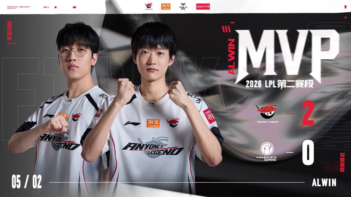 【#LPL AL Match Result】

AL 2:0 IG
Win the game MVP：Tarzan、Shanks

#ALWIN