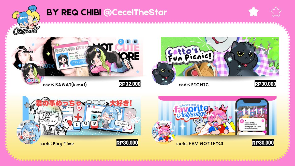 HaloCecel's tweet photo. ⭐ Katalog BY REQ + READY STOCK layout chibi @CecelTheStar cek #ResultCEL atau akses https://t.co/N9EIH1WYUc… untuk portfolio! 💬 ORDER VIA WA:  https://t.co/QEZlkuH512 #bealanja https://t.co/unq6VJcdNB