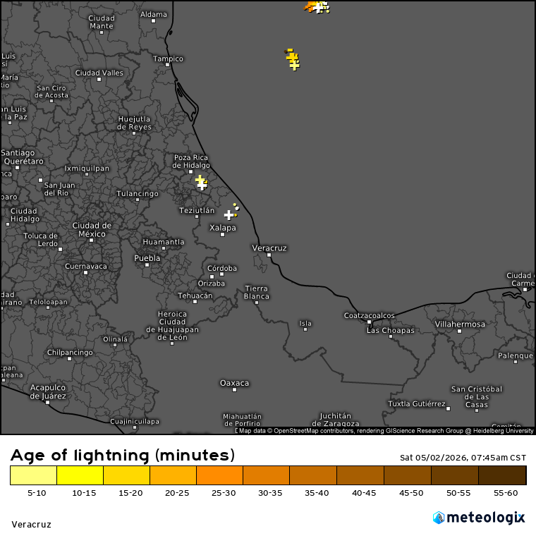 spcver_met's tweet photo. 02/05/2026 08:00 am
Durante las primeras horas de la mañana, el #FF48 se analiza desplazándose sobre el norte del estado de Veracruz, mismo que ocasiona a nublados de desarrollo vertical donde se registra actividad eléctrica sobre los municipios de #Papantla y #VegaDeLaTorre. https://t.co/zkErXKRObK