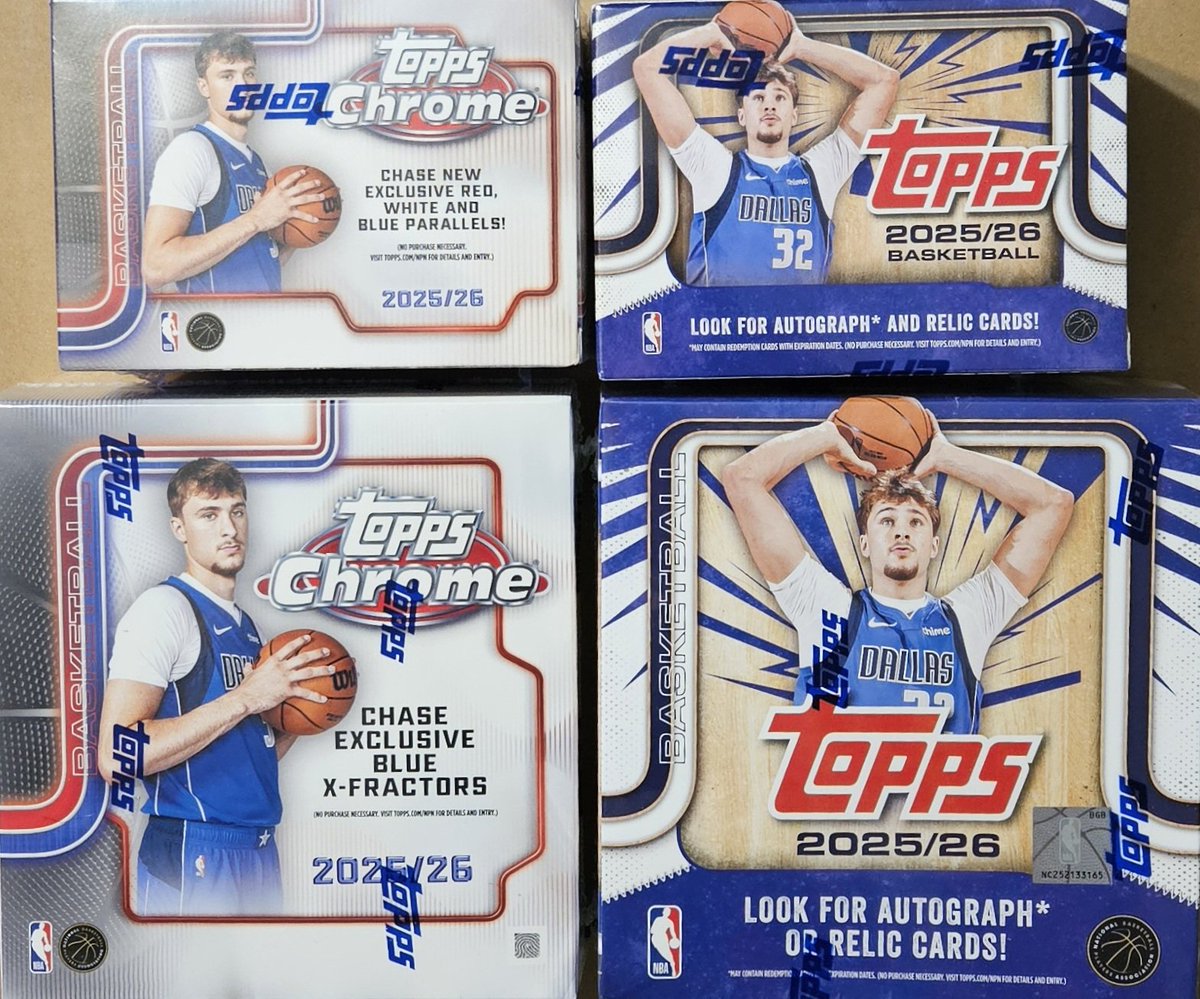 3bangerbreaks's tweet image. 2025-26 #TOPPS + #CHROME #BASKETBALL RANDOM TEAM MEGA + BLASTER BOX #BREAK (4 TOTAL BOXES)

$16 for Non-Member 
$14.40 for ELITE
$13.60 for PLUS
$12.80 for GOLD

8️⃣ Spots Left!

Claim how many spots you want below⤵️

#TBBCrew #NBA #TBBReposts #tradingcards #thehobby