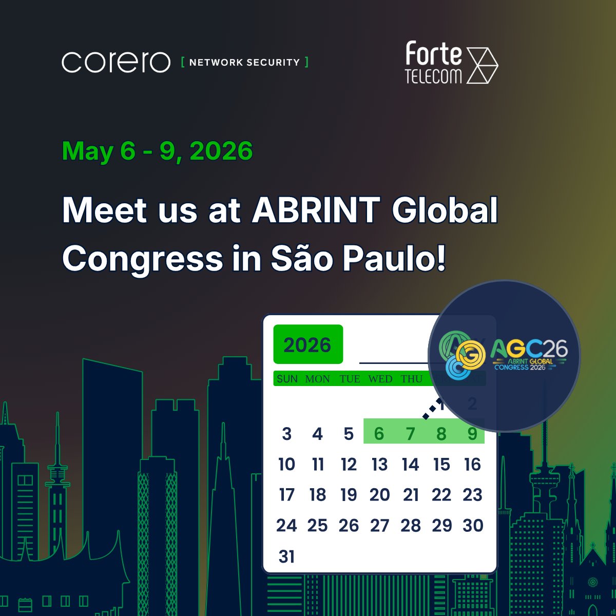 Corero's tweet image. ISPs, this one's for you. 🇧🇷

We're joining #internet service providers at #AGC2026 — the industry's biggest annual event for #connectivity, innovation, and #networksecurity. 

Come talk to us about how #DDoS protection can strengthen your offering.

🔗: hubs.li/Q04dJG0r0
