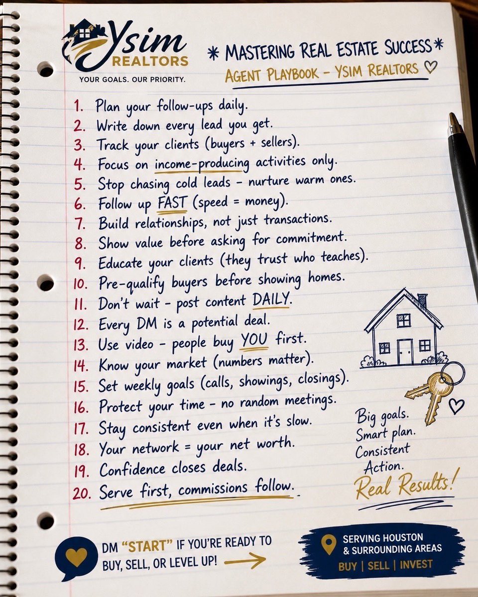 TenjohEvert's tweet image. Most agents are busy… but not productive.  If you’re in real estate, this right here is the blueprint.  💬 Comment “START” if you’re ready to level up your real estate game.  #realtorlife  #realestateagent  #houstonrealtor  #realestatetips  #entrepreneurlife