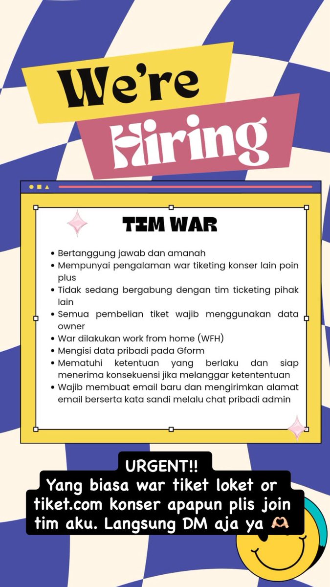 🚨🔥 OPEN RECRUITMENT TIM WAR  🔥🚨

Terbuka untuk berpengalaman &amp; non pengalaman ✨👀
Yang penting kamu: 
aktif ⚡ fast respon 💬 dan mau belajar 📈

💥 Siap ikut war bareng tim seru? 🔥
 🔗 Daftar sekarang di sini: docs.google.com/forms/d/e/1FAI…
Tag. loker jaswar freelance! 🚀✨