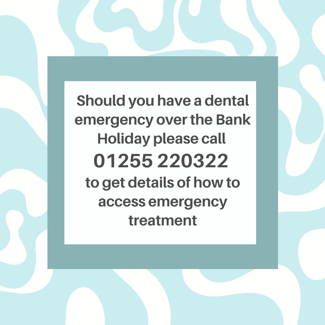 We hope you have a fantastic Bank Holiday but should you have a dental emergency, do not hesitate to contact the surgery on 01255 220322 for details on how to access emergency treatment.

#emergencytreatment #toothache #emergencydentist #valleydental130
ow.ly/4KvO50YTTRK
