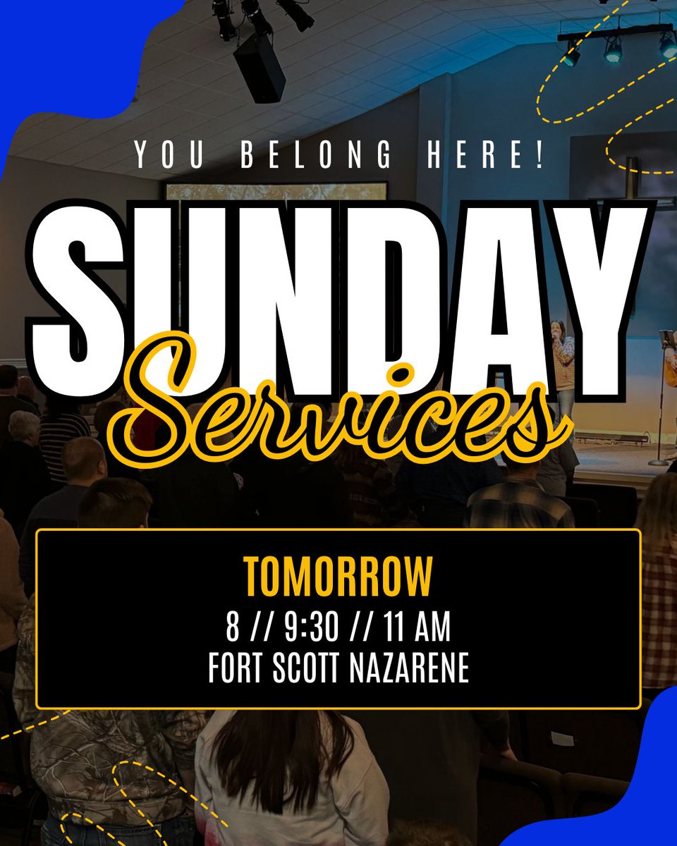 FortScottNaz's tweet photo. You belong here — and tomorrow is the perfect time to join us!  Join us for worship at 8, 9:30, or 11AM. https://t.co/fFurqxxHY9