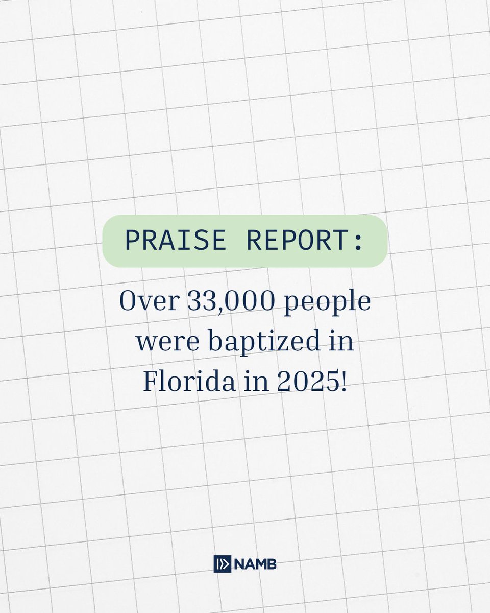 NAMB_SBC's tweet photo. How do you reach a state of 23 million people? One conversation and one church at a time. 

The 2025 baptism report in Florida is a testament to what happens when we prioritize a Culture of Evangelism. 🙌

By training local pastors and planting 69 new Send Network churches, the foundation was laid for a historic year of life change.

Next stop: Orlando. 📍
We believe Crossover 2026 will be a catalyst for even more gospel impact.