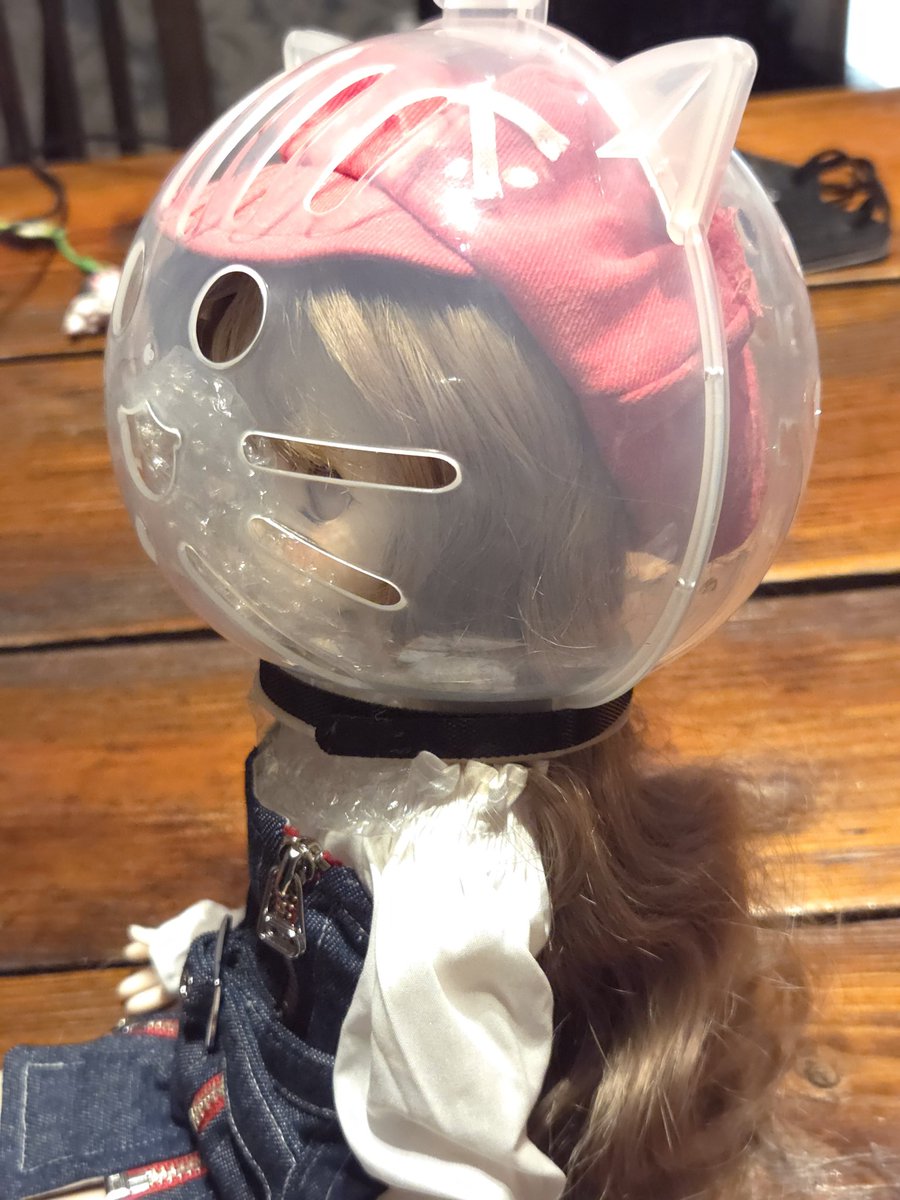 hami_inn's tweet photo. 원래 고양이용 입마개(?)헬멧(?)인데요...
중국sns의 꿀팁을 보고 써봤는데 헤드보다 많이 크긴하지만 모자나 가발을 씌운채 가드되기 때문에 개인적으론 헤드보호용으로 쓸만하다고 느꼈습니다. https://t.co/LjEBJ15evF