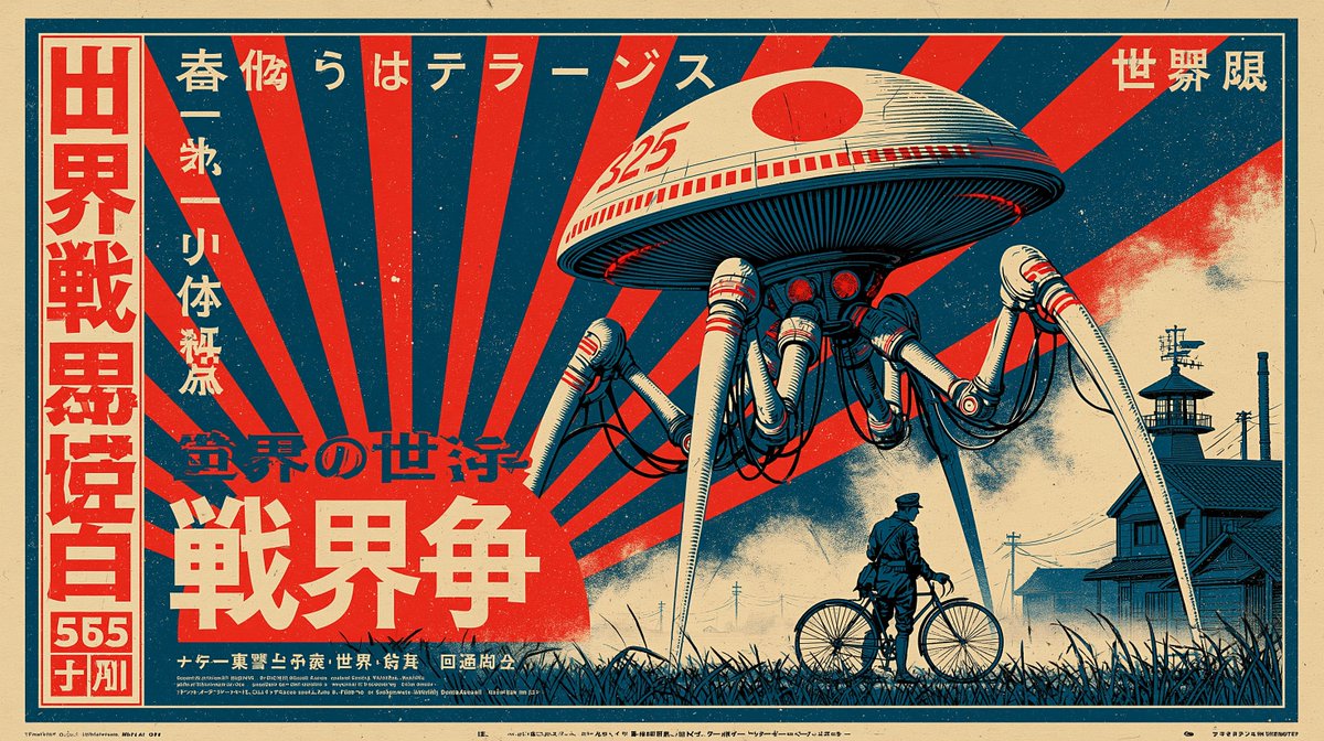 Japanese War of the Worlds Movie Poster --ar 16:9 --raw --sref 229435892 --sw 10