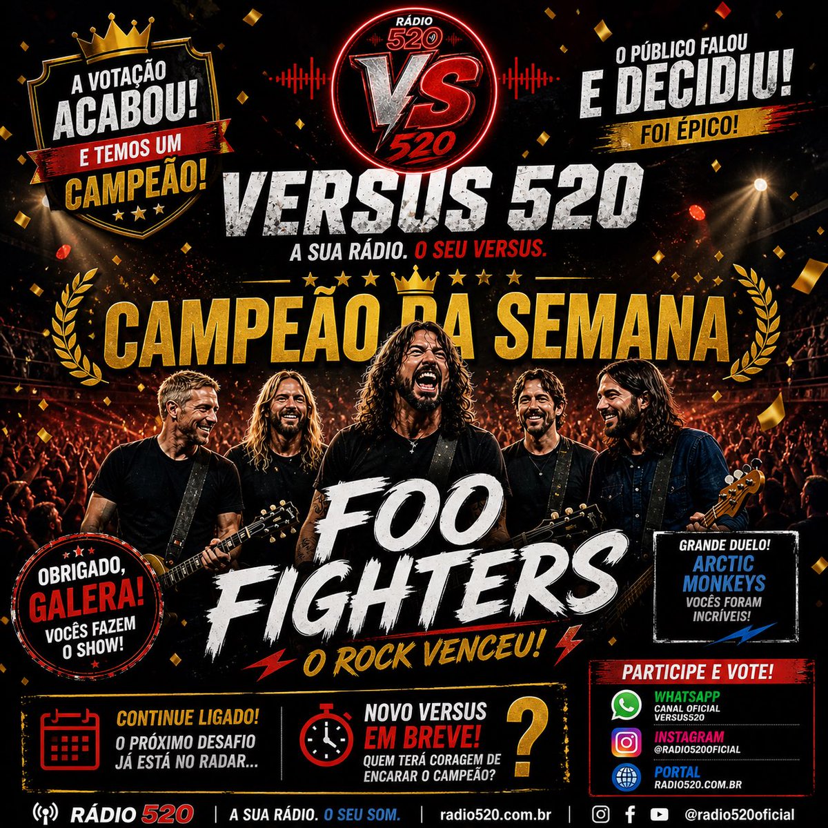 radio_520's tweet image. O trono do Versus 520 da semana já tem dono — e ele vem com guitarras afiadas e refrões que não pedem licença.

O campeão da semana é o Foo Fighters

#radio520asuaradio #foofighters #rock #music #chart