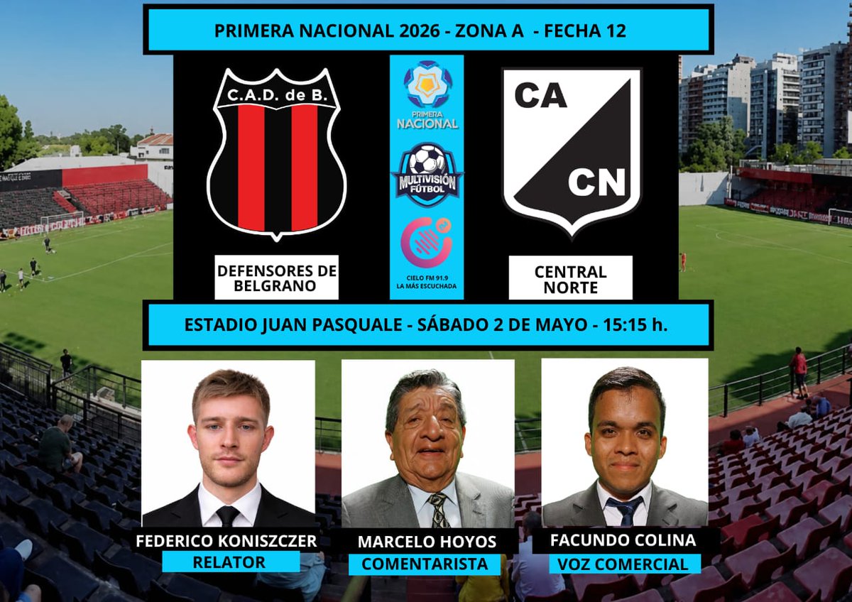 konifede's tweet photo. 🎤 Hoy desde las 15:15 horas relato @defeweb vs @CACNoficial por la @BN_Partidos en Núñez junto con los comentarios del @negrohoyos.

👉 Debuta Mario Sciacqua en el visitante como entrenador.

📱Lo ves y escuchás por https://t.co/RnH3M5XqXI https://t.co/LEYSj9uadb