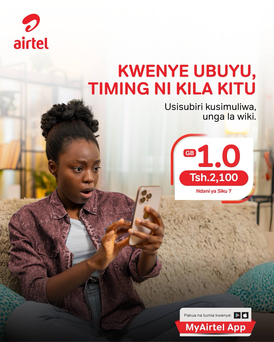 airtel_tanzania's tweet photo. Ukichelewa utaishia kusimuliwa tu 😅
Nunua bando sasa la GB 1 kwa shillingi 2,100 ndani ya siku 7 kupitia MyAirtel App.
#SmartaWithData
#BandoLaWiki https://t.co/Xu2OEDjOmf