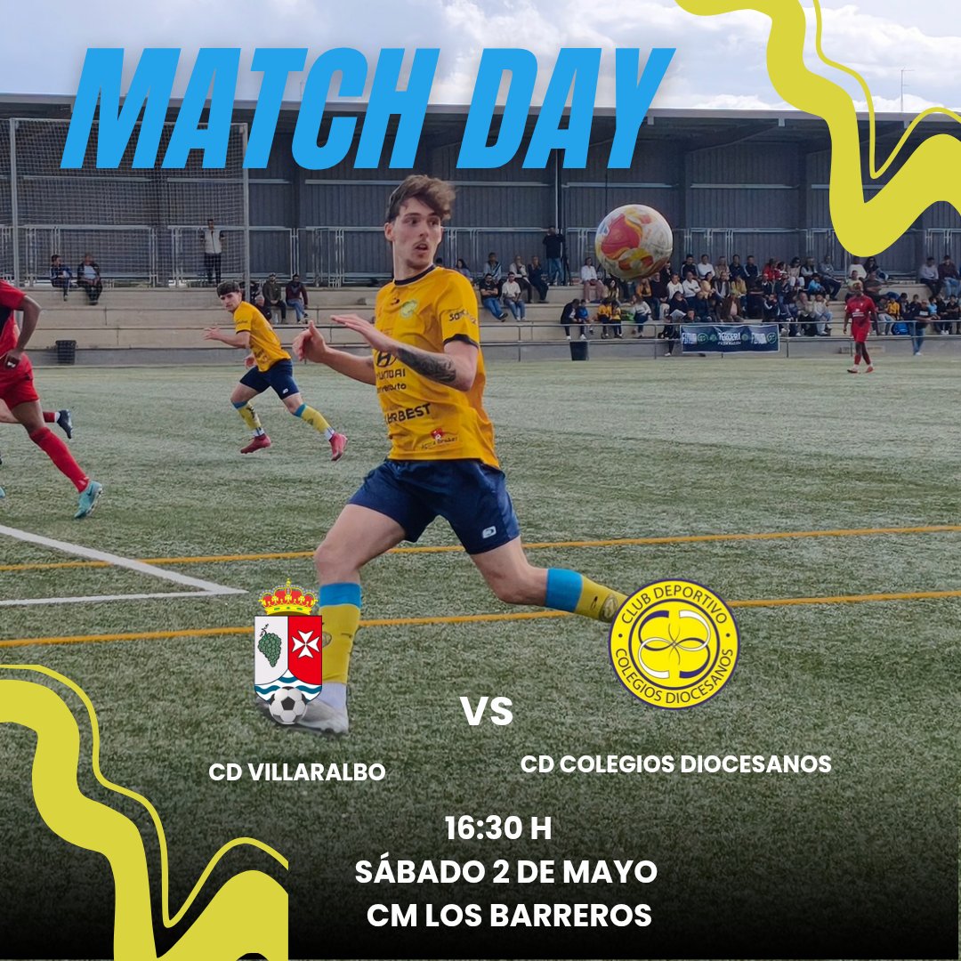 diocesavila's tweet photo. 💥 Día de partido 🏆 #3RFEF | J33

¡Match Day!

🕓 16:30 h
📅 Sábado 2 de mayo
 @cd_villaralbo 🆚 @diocesavila
🏟️ CM Los Barreros 

En directo online https://t.co/VMctSwMtxX

#VamosDioces 💛💙 https://t.co/4pusiGxS72