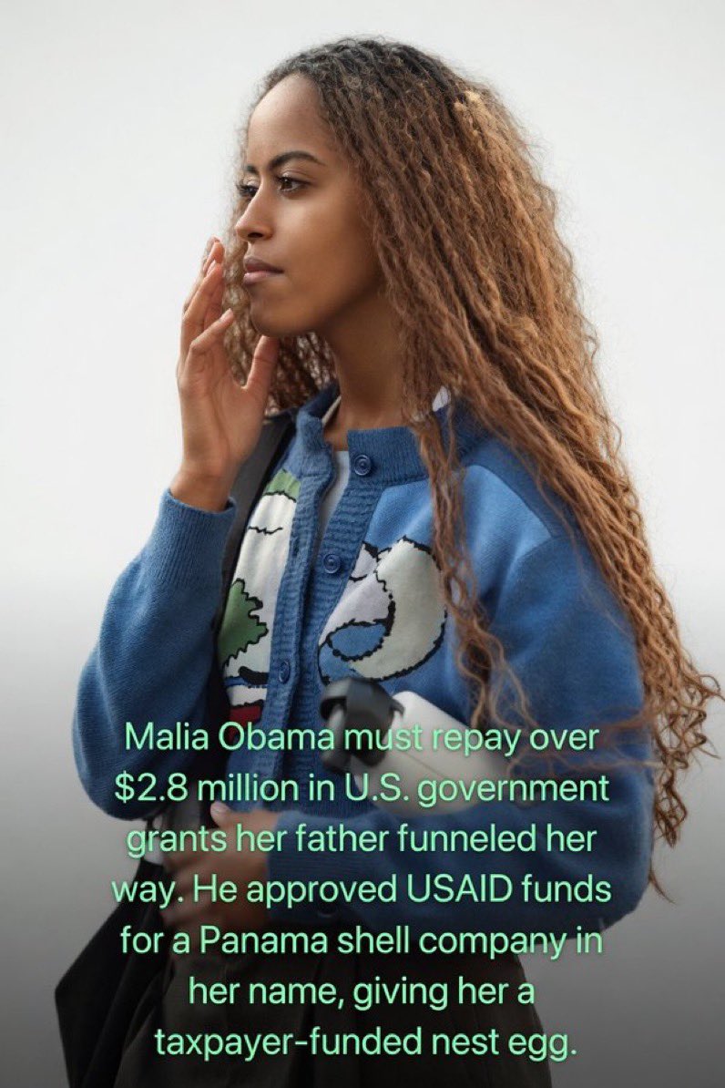 🚨 BOMBSHELL: MALIA OBAMA ORDERED TO REPAY OVER $2.8 MILLION IN TAXPAYER GRANTS FUNNELED THROUGH A PANAMA SHELL COMPANY BY HER FATHER BARACK OBAMA!

While everyday Americans were hit with sky-high inflation, open borders chaos, and record government waste, the Obama family
