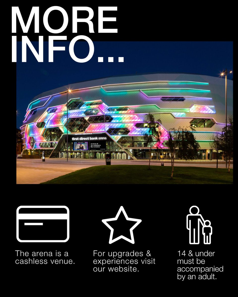 fdarena's tweet photo. Coming to see Clubland?
Here is all you need to know...
🕐Doors: 6:00pm
🎤Show Starts: 6:45pm (timings subject to change)
⚡Security checks are in place to keep you safe https://t.co/6ZhKPSoqT0
📍Plan your visit FAQ's https://t.co/O5zwcfdYNx

#clubland #firstdirectbankarena https://t.co/7bLruYKlv3
