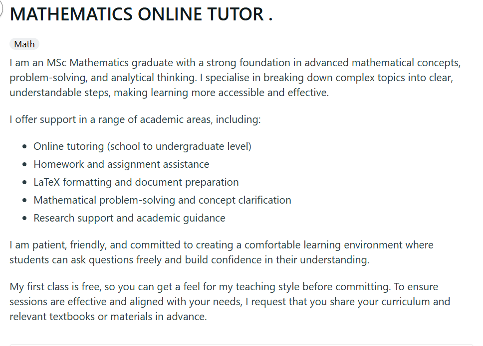 whalienmochi13's tweet photo. [FOR HIRE] online mathematics tutor 

dm for additional details.
#forhire #freelance #tutor #onlinetutor #remotejob #job #parttimejob https://t.co/FUDKbyRoat