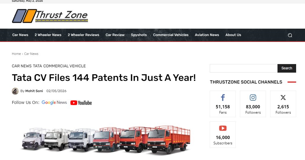 thrust_zone's tweet image. #TataMotors Ltd., India’s largest commercial vehicle manufacturer, has achieved a significant innovation milestone in FY26 by filing 144 patent applications, marking thehighest number of patent filings by #Tata Motors #Commercial #Vehicles in a single year.