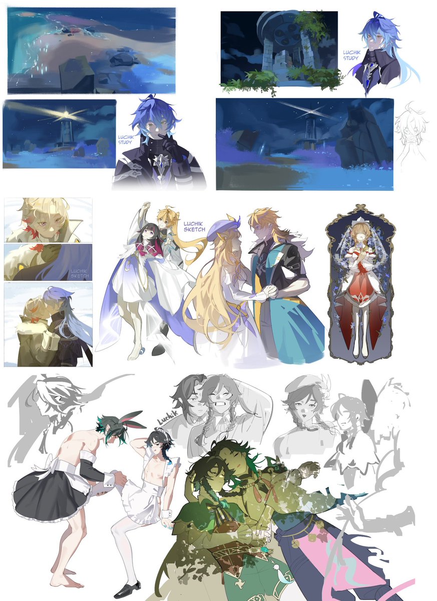 tht_luch's tweet image. Some of my recent artworks because it's my birthday 🎂 
#art #digitalart #artwork #Genshinimpact #oc