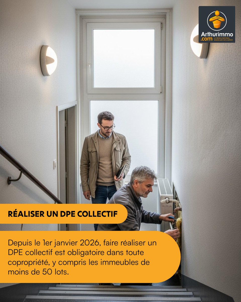 ArthurimmoC's tweet photo. Beaucoup pensent que les petits immeubles sont encore dispensés. Depuis 2026, chaque copropriété doit faire réaliser un DPE collectif. 🔎 Étapes simples : inscrire la décision à l’ordre du jour, voter la mission en AG, choisir un diagnostiqueur, puis partager le rapport (1/2) https://t.co/3ziopiJvLr