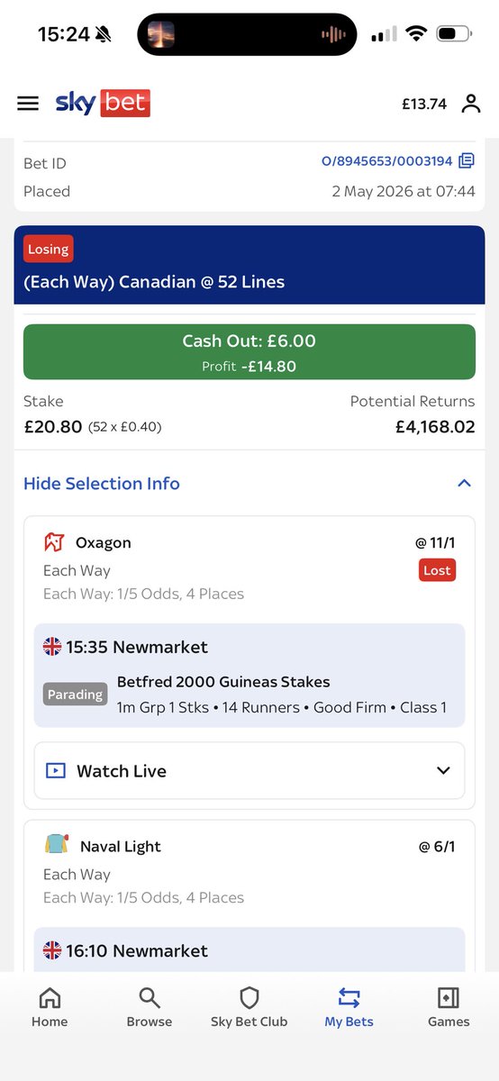 Ric_Walsh's tweet photo. @SkyBet interesting that you’re telling me my horse has lost and it’s not ran yet! https://t.co/Vby9L0sjl8