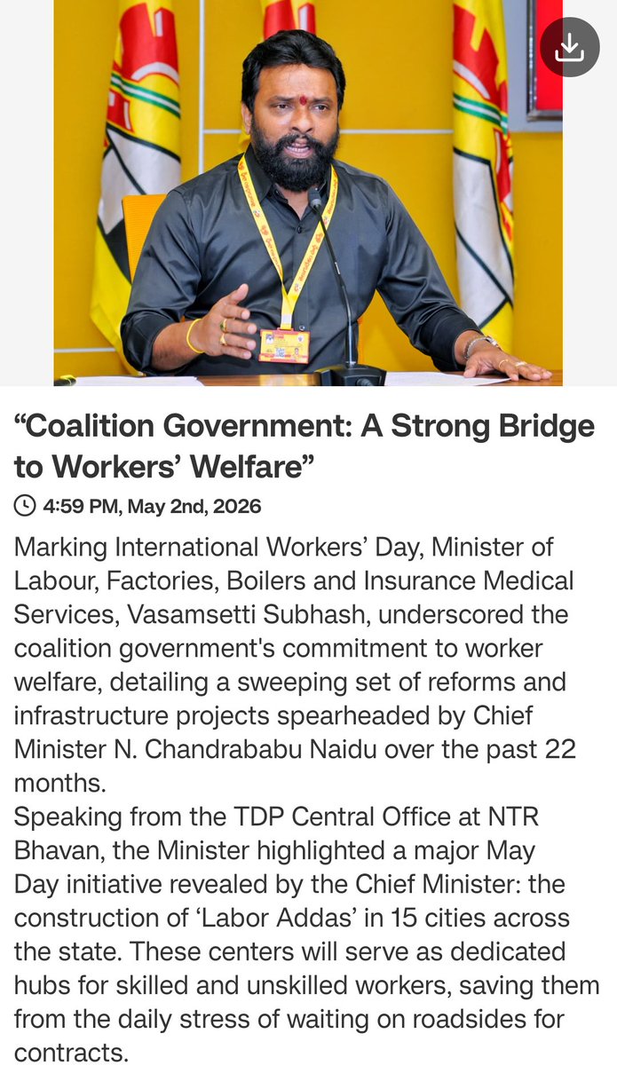 vinodnugula's tweet photo. News via #MyTDP: “Coalition Government: A Strong Bridge to Workers’ Welfare”

https://t.co/3zEuolgu93 https://t.co/RqvbbikuRo