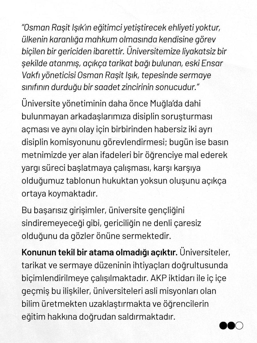 tkgmsku's tweet photo. Ensarcı Osman eğitimci değildir! Ülkemizin gerici hâle getirilmesinde rol verilen bir figür, karanlık zihniyeti ile sermaye iktidarının kullanışlı bir aparatıdır. Daha önceki çabalarını nasıl sonuçsuz bıraktıysak, bugünkü girişimlerini de aynı kararlılıkla boşa düşüreceğiz. https://t.co/8TyRuiO8uT