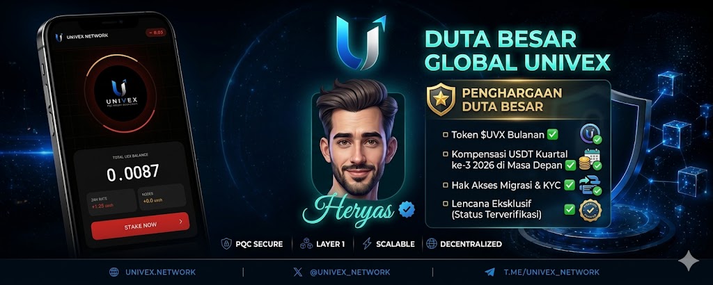 HERYAS2026's tweet photo. JADILAH BAGIAN DUTA GLOBAL UNIVEX 2026 🥇🏅🪙

💎PENGHARGAAN DUTA BESAR💎
▫️Token $UVX Bulanan✅
▫️Kompensasi USDT Kuartal ke-3 2026 di Masa Depan✅
▫️Hak Akses Migrasi &amp; KYC✅
▫️Lencana Eksklusif (Status Terverifikasi)✅

#UnivexNetwork @Univex_Network
#Crypto #Web3 https://t.co/7IoOMENQ7S