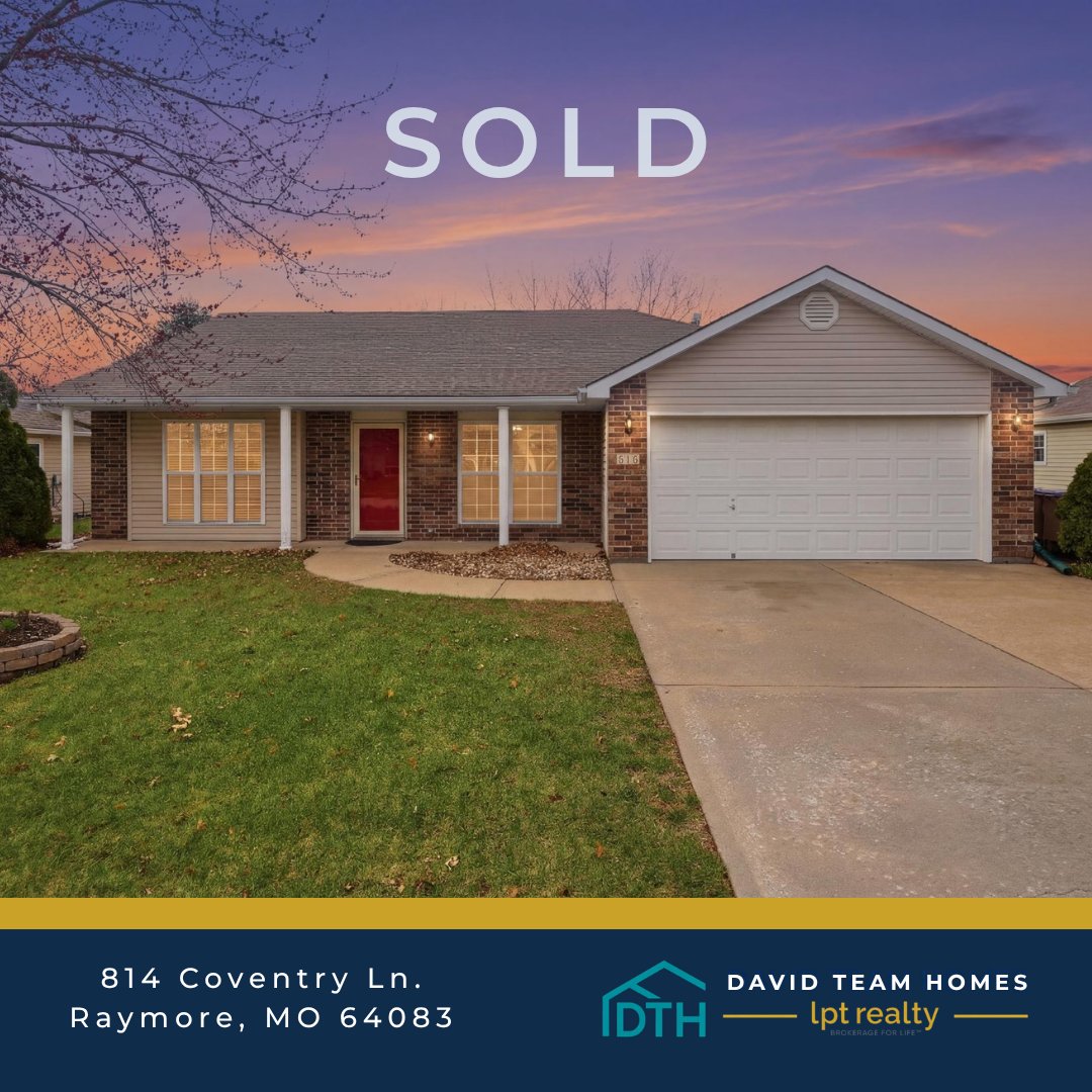 DavidTeamHomes's tweet photo. Under contract in less than 24 hours. Now SOLD.

814 Coventry Ln in Raymore didn’t sit. It moved.

The right pricing, exposure, and strategy bring serious buyers fast.

If you’re not seeing this, it’s the approach.

#JustSold #RaymoreMO #KCRealEstate #SoldFast #DavidTeamHomes https://t.co/XbmassaZZM