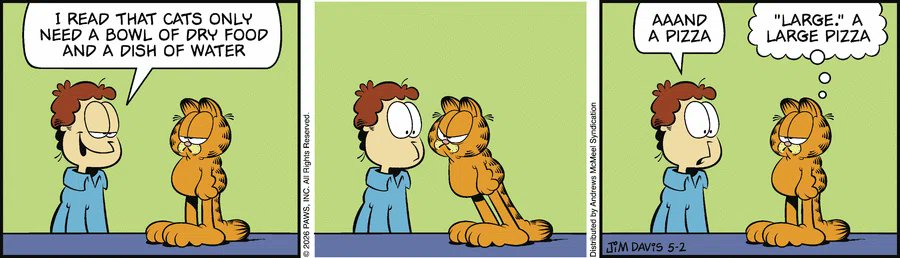 DailyGarfcast's tweet photo. Garfield by Jim Davis for Sat, 02 May 2026 https://t.co/Ljf3iEKVle