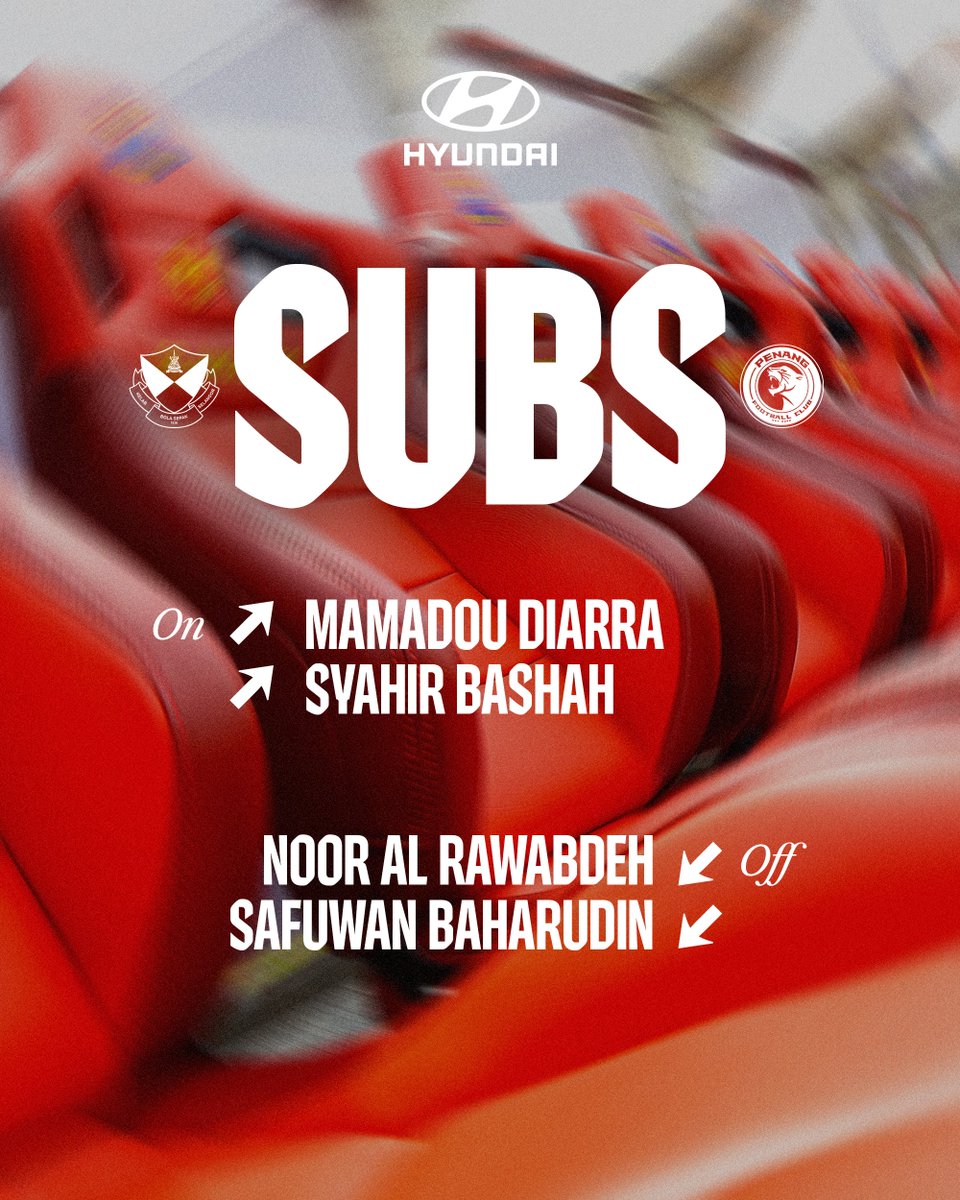 selangorfc's tweet photo. 60’ | 🔴🟡 SFC 3-0 PEN 🔵⚪️

⏩ Noor Al-Rawabdeh, Safuwan Baharudin
⏪ Syahir Bashah, Mamadou Diarra

Powered by Hyundai Motor Malaysia

#SelangorFC #ThisIsSelangor
#SFCPEN #LS24
#LigaSuper2025-26 https://t.co/IeBtRCEy9i