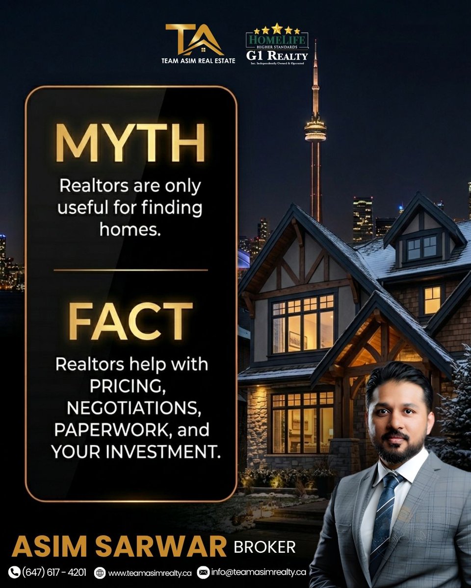 teamasimsarwar's tweet image. Think realtors just show homes? Think again. From pricing to negotiations, we handle it all to make your journey smooth

 Contact me today!
📞| (647) 617-4201
✉ | Info@teamasimrealty.ca
🌎| teamasimrealty.ca

#realestateexperts #realtorlife