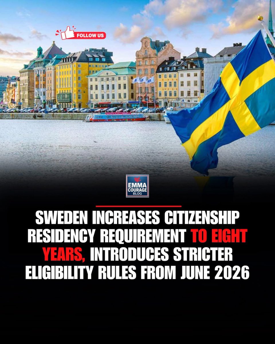 If you’re planning to Japa to Sweden , you need to read this. 

Policy changes every time and this is why you need Japa when given opportunities 

POLICY SHIFT: Sweden will raise the minimum residency requirement for citizenship from five to eight years starting June 6, 2026, as