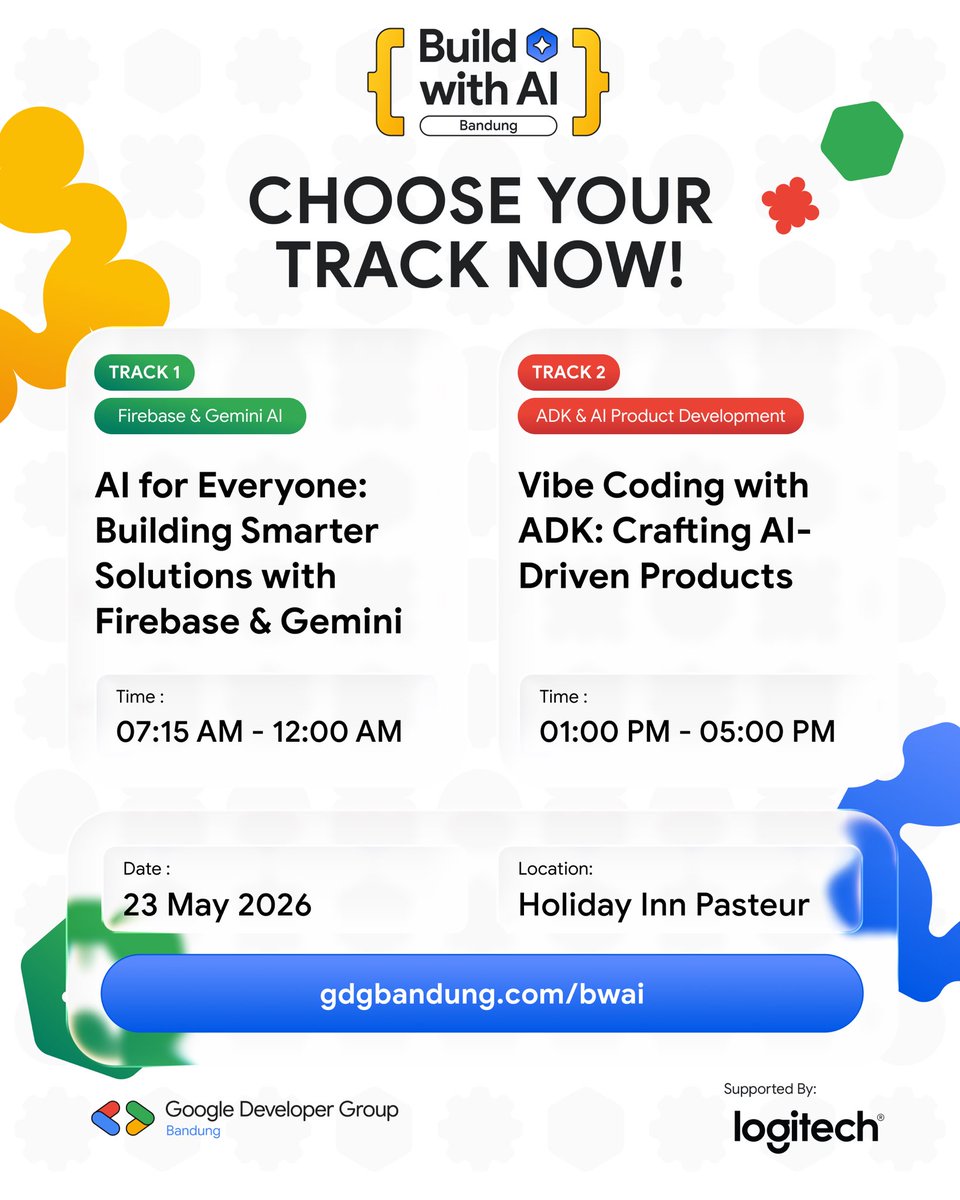 GDGBandung's tweet photo. 21 DAYS LEFT! ⏳

The clock is ticking. Are you ready to level up your skills?

Secure your spot now: 
🔗 https://t.co/LmYNnUeJBb

#BWAI2026 #GDGBandung #BuildWithAI https://t.co/9a9q3bZubI