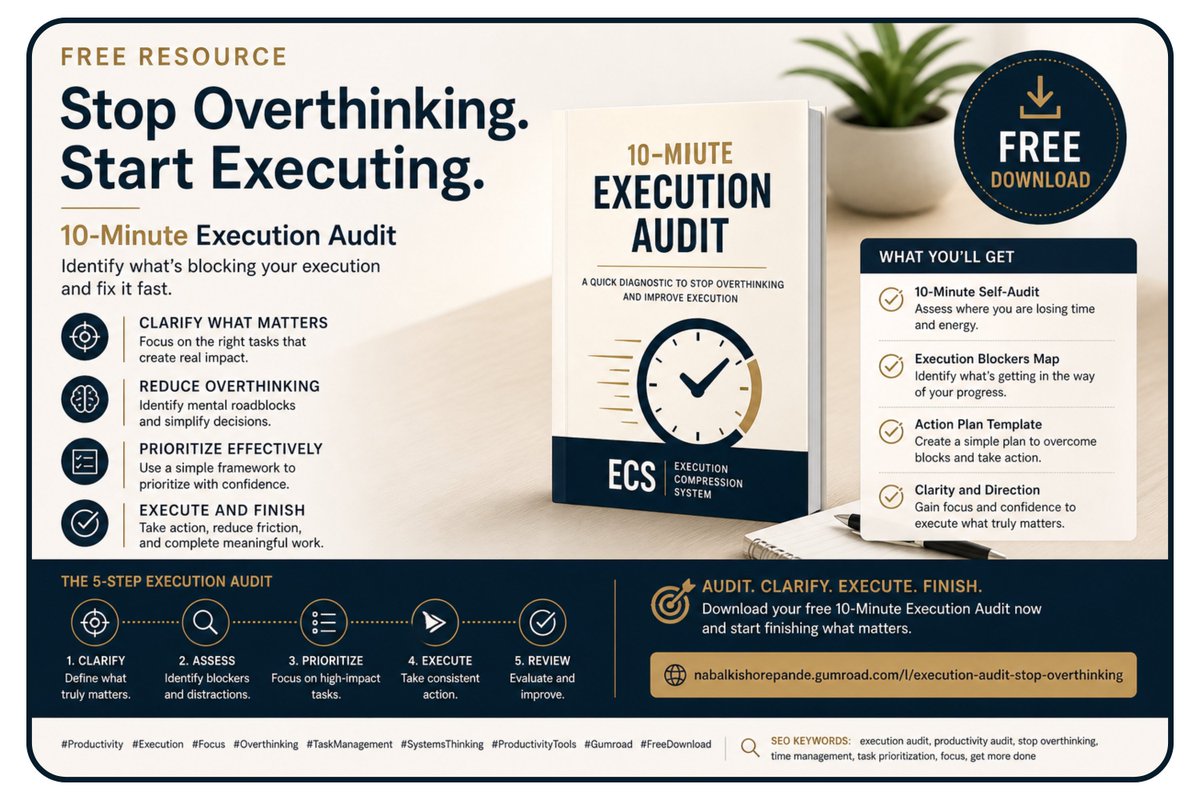 NabalKPande's tweet image. Execution fails before you start.
Free 10-Min Audit — find what's blocking you &amp;amp; finish faster.
👉 nabalkishorepande.gumroad.com/l/execution-au…
#Productivity #Execution #Focus #Gumroad
