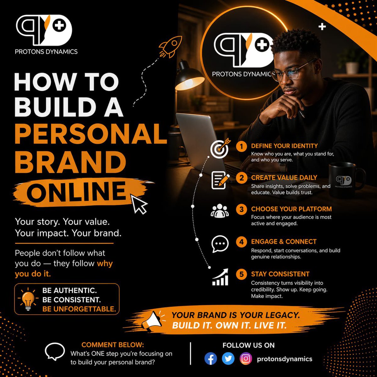 ProtonsDynamics's tweet image. 5 Steps in Building Your Personal Brand Online

~A must read for all
#freelancing

In today’s digital world, your personal brand is your reputation and your reputation is your currency.

#onlinebusiness #digitalmarketing #digitalcreator