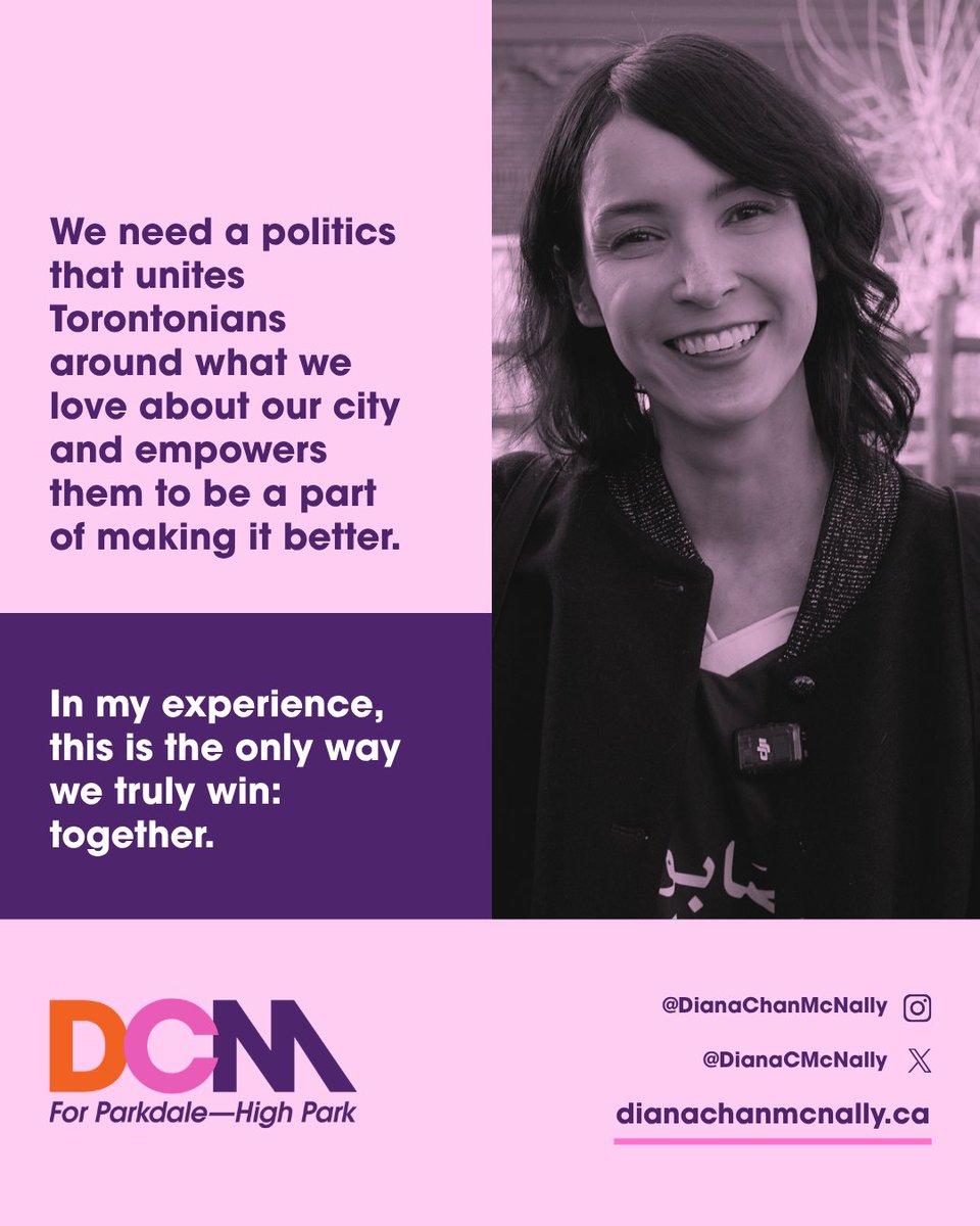 DianaCMcNally's tweet image. I’m running for Ward 4 City Councillor to bring a politics of joy, community, and care to City Hall – and to move away from fear and division.

If you’re ready for a more hopeful, united Toronto, sign up to volunteer at dianachanmcnally.ca/volunteer

#TOpoli