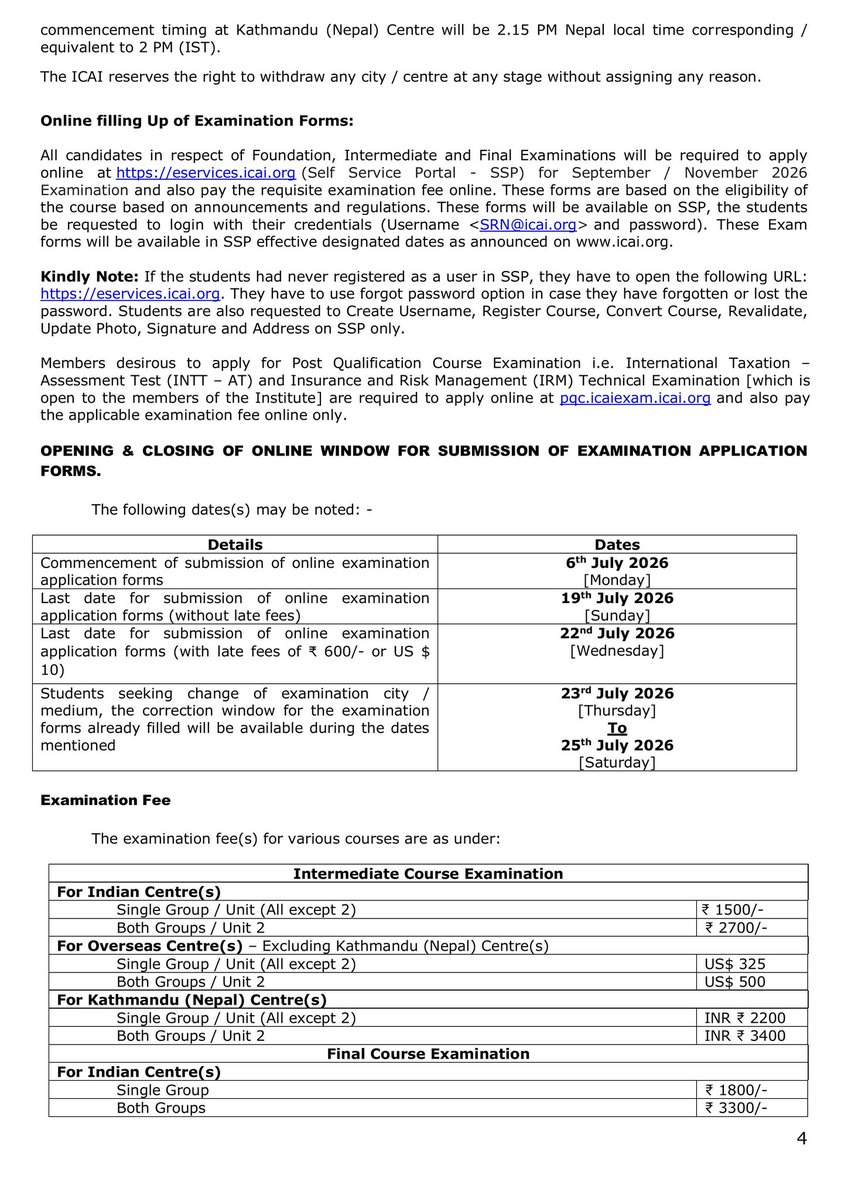 📢 ICAI Important Announcement
CA Exams – Sept/Nov 2026 

📝 Apply at
🔗 eservices.icai.org
📄 For more details resource.cdn.icai.org/92035exam02052…