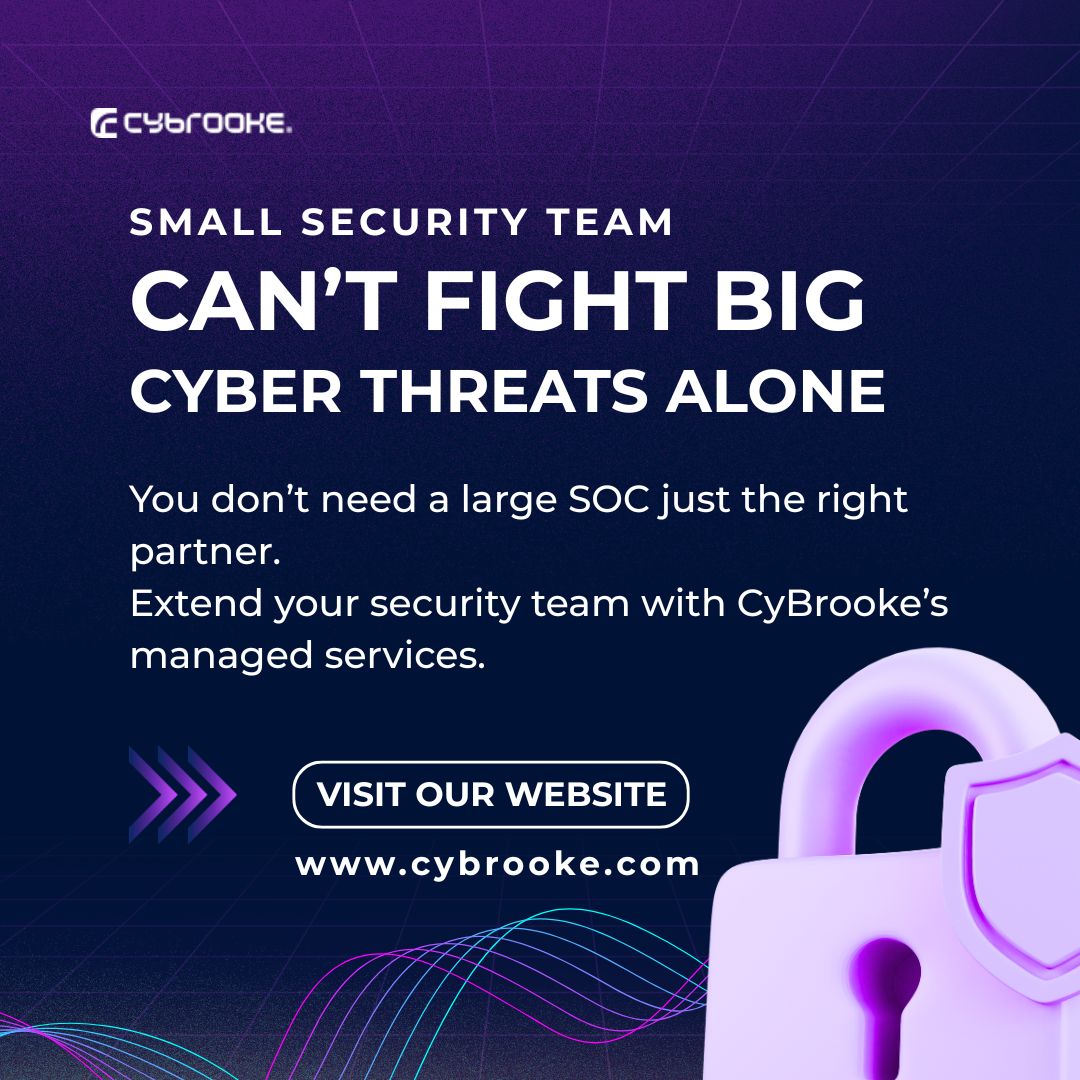cybrookeltd's tweet photo. Small security team? Big threats?
You don’t need a larger SOC, just the right partner.
Extend your team with CyBrooke’s managed services.

Visit https://t.co/0UHfBNSVWM to get started!
#CyberSecurity #MDR #ManagedSecurity #CyBrooke https://t.co/VImrzHy8xN