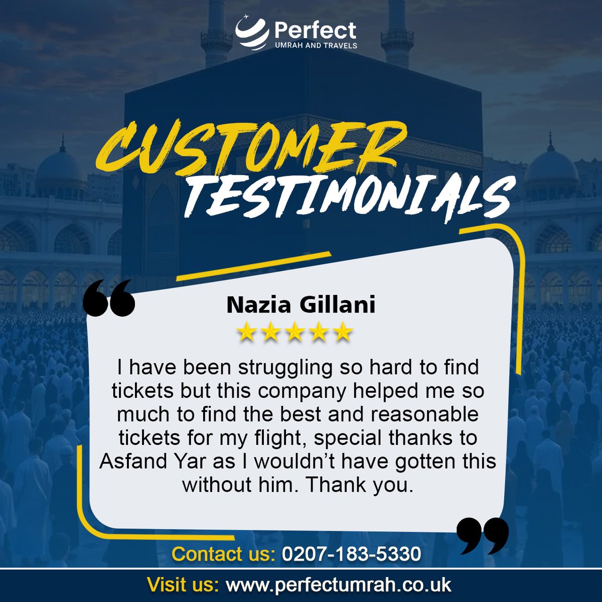 Umrahpackages's tweet image. Thank you Nazia Gillani for trusting Perfect Umrah &amp;amp; Travels. We are honored to provide affordable flights, reliable guidance, and dedicated support every step of the way.
#PerfectUmrahAndTravels #CustomerTestimonial #HappyCustomer #TrustedTravelAgency #AffordableFlights