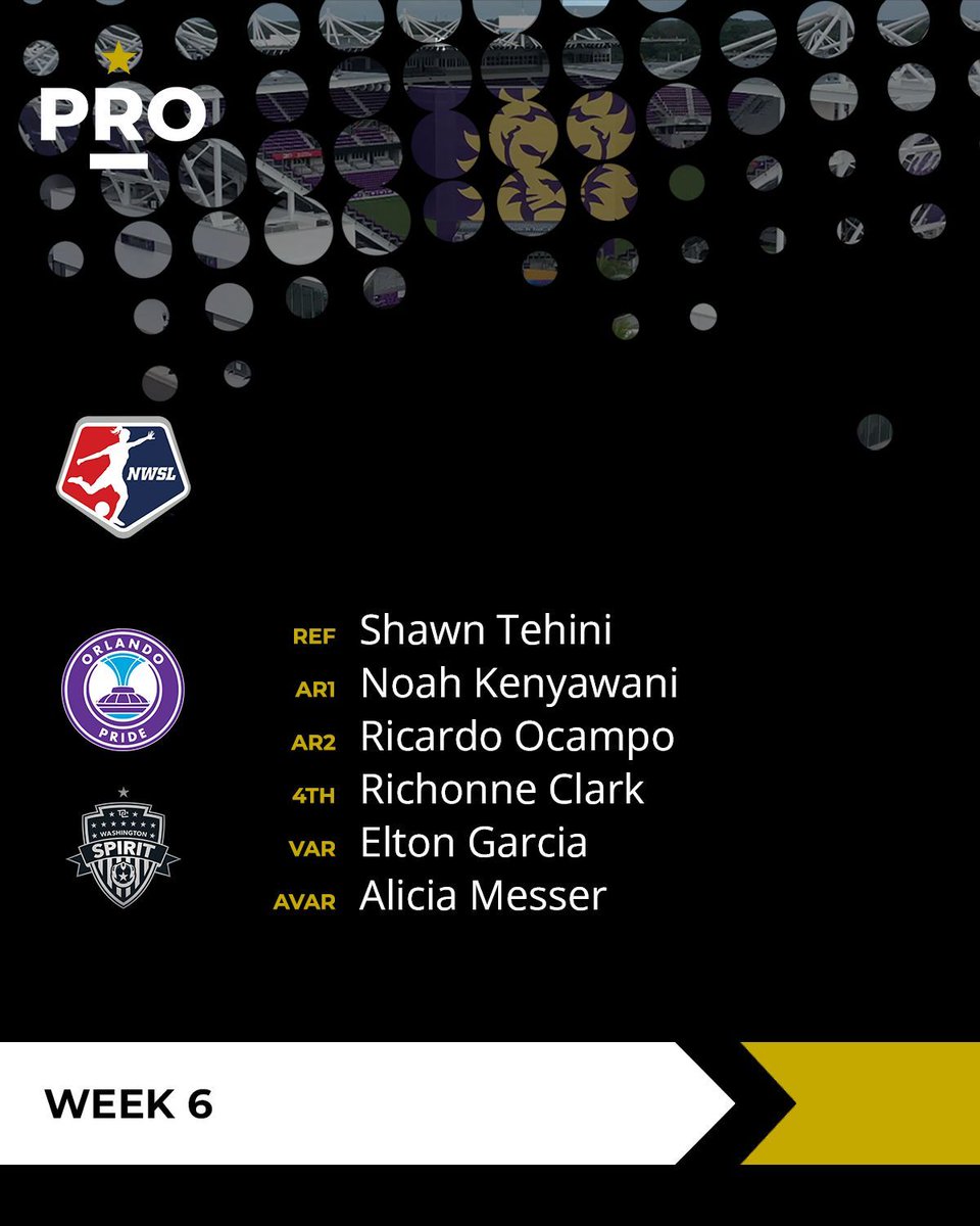 PROreferees's tweet image. ⚽// @ORLPride vs @WashSpirit (4PM ET)

#PRO | #NWSL | #VamosPride | #ThatsTheSpirit