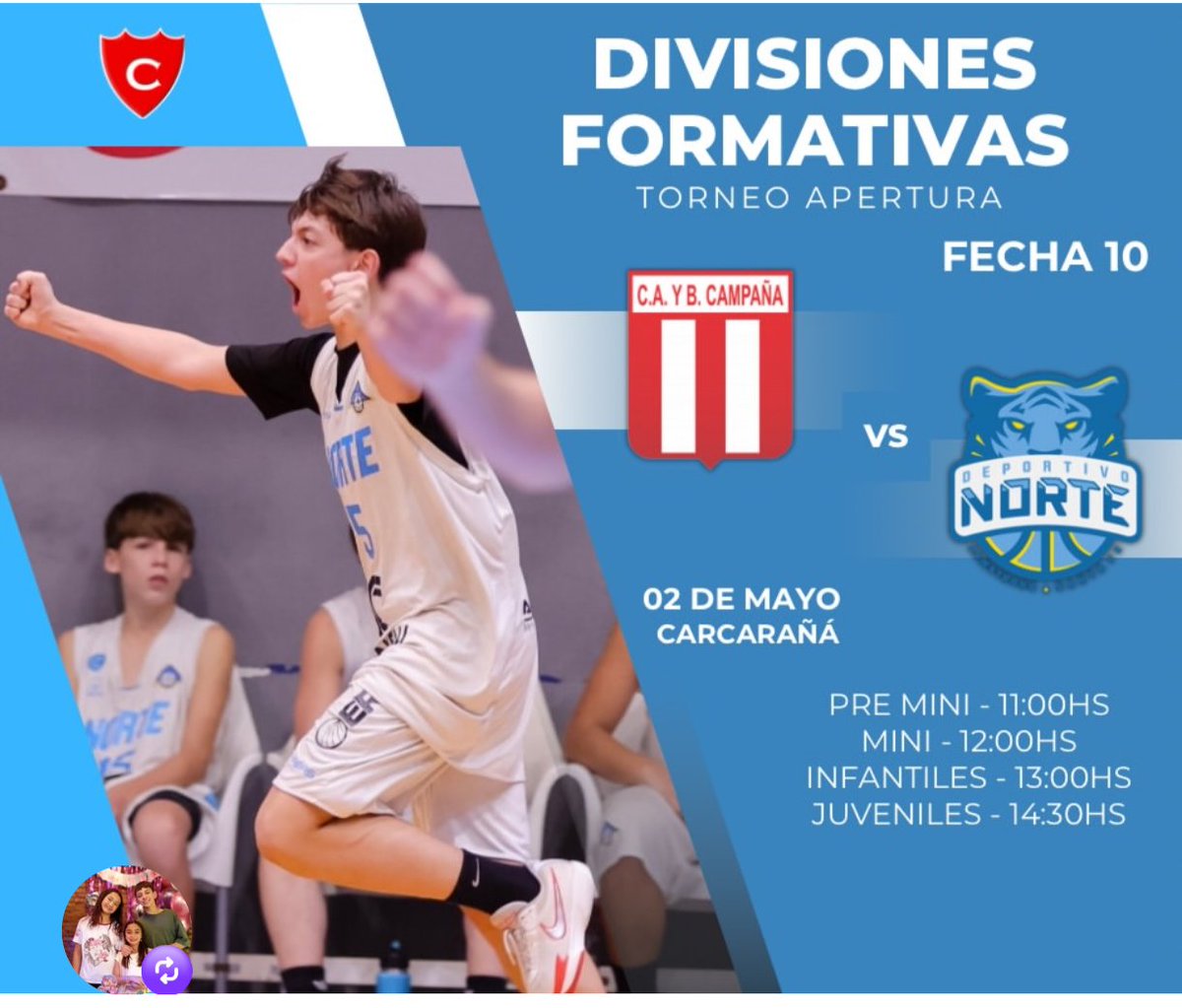 CADNORTE's tweet photo. JUEGAN LOS CHICOS 🏀 
🗓️ Sábado 02 - desde las 11.00hs
🗺️ Carcarañá 
🆚 Campaña 

#VamosNorte https://t.co/wM8gV3m8pG