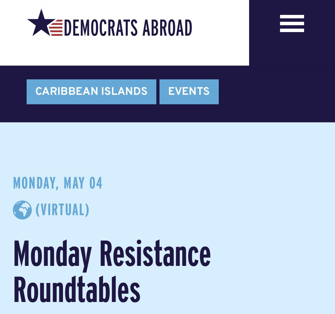 DemsAbroad's tweet image. 🇺🇸🏝️ Join #DemsAbroad Caribbean Islands EVERY Monday at 12pm ET,  10am, for our half-hour weekly online Resistance Roundtable. All members are welcome. Come and rant! 🗣️ 

democratsabroad.org/324894/monday_…