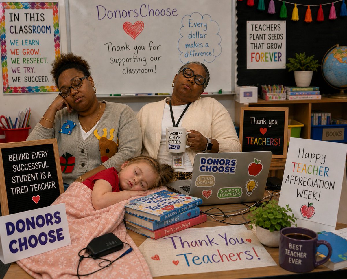 ElliasEden's tweet photo. Exhausted (in the best way!) after an amazing Teacher Appreciation Week 💛🍎

Thank you to every donor &amp; share—you made a real difference!

#DonorsChoose #SupportTeachers #ThankYou #EducationMatters https://t.co/m2KgrwwshW