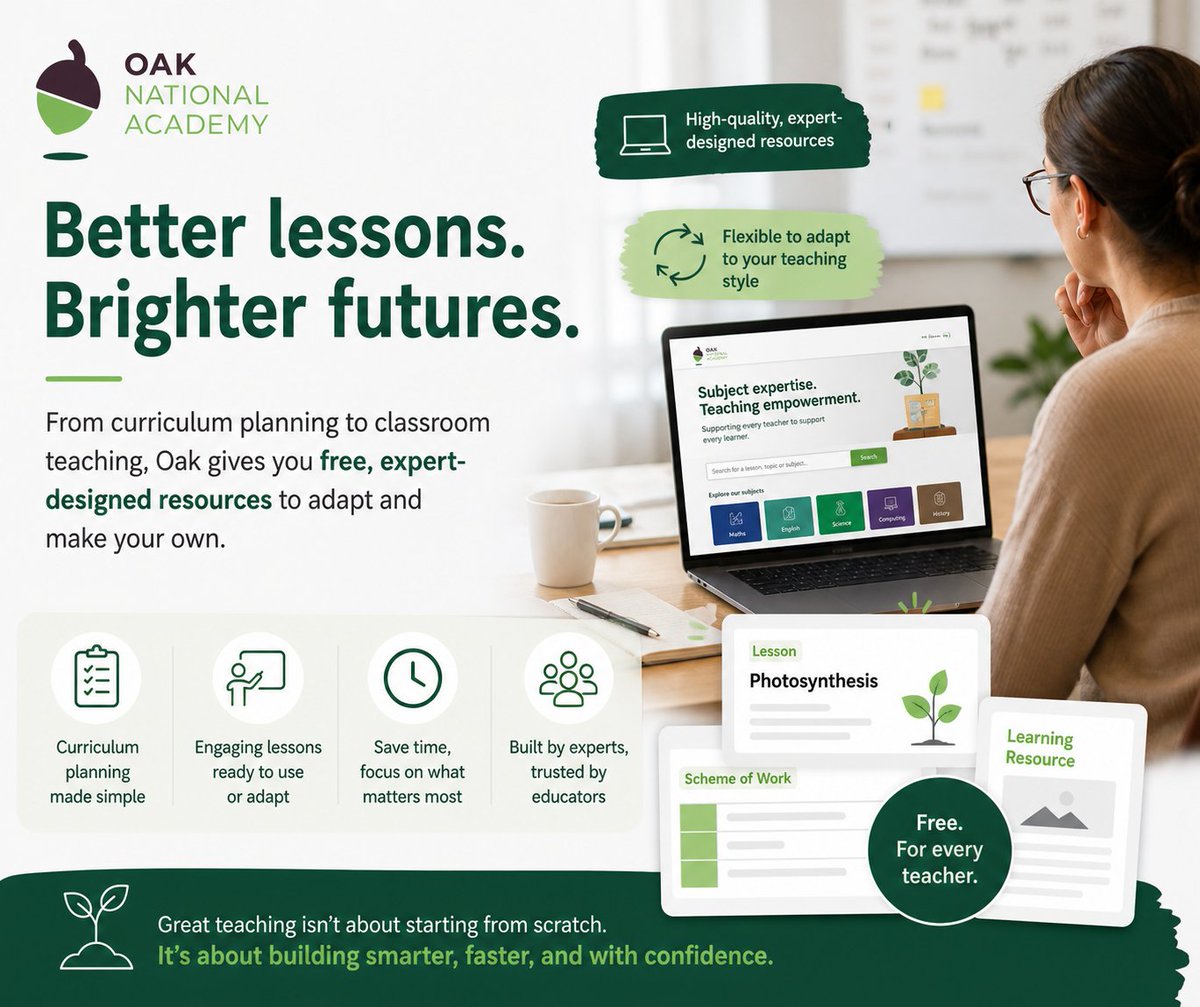 engrshahidijaz's tweet image. Teaching just got smarter 📚

With Oak National Academy, you get free, expert-designed resources—from curriculum planning to classroom delivery.

✔ Ready-to-use lessons
✔ Flexible &amp;amp; adaptable
✔ Save time, teach better
#EdTech #Education #Teachers #Learning